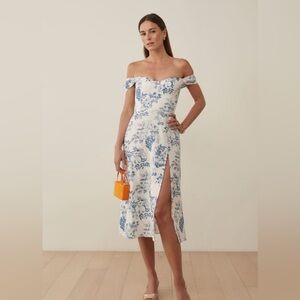 Reformation Bridgton Linen Dress Blue Floral Size 2